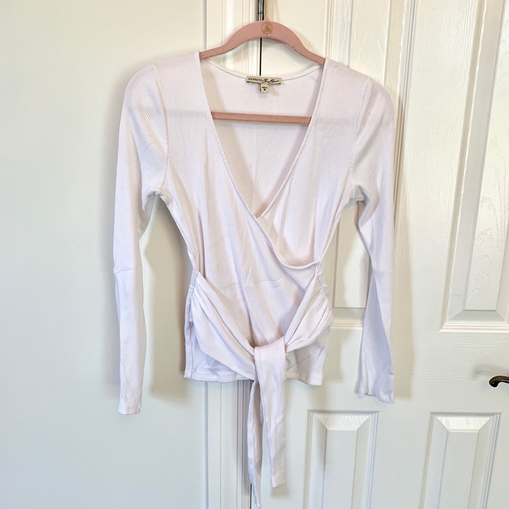 Express White Ribbed Wrap Top